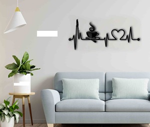 Arte de pared de retrato abstracto de estilo moderno, taza de café minimalista elegante, decoración decorativa, alambre de hierro negro, Metal recubierto de polvo - Product Image 4