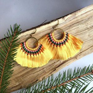 ต่างหูผ้าฝ้ายทอลายใบและพู่ทำด้วยมือเครื่องประดับสำหรับงานแต่งงานเครื่องประดับสำหรับผู้หญิง - Product Image 5