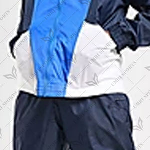 Survêtement Colorblock Survêtement bleu marine blanc Costume coupe-vent pour homme Ensemble athlétique deux pièces Tenue d'entraînement légère - Product Image 4
