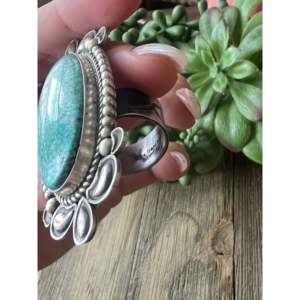Turquoise Mountain <b>Sterling</b> <b>Silver</b> <b>Adjustable</b> <b>Ring</b> Boho Geometric Bezel Set Natural Stone - Product Image 6
