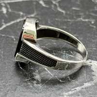Anillo de Sello Geométrico Moderno para Hombre con Bisel de Plata de Ley 925 y Ónix Negro, Diseño Minimalista de Lujo, Regalo de Turquía