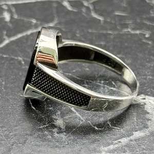 Men's Modern Statement Sterling Silver <b>Signet</b> <b>Ring</b> Elegant Black <b>Onyx</b> with Nature Inlay Minimalist Luxury Perfect Husband Gift - Product Image 4