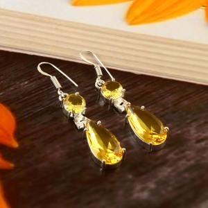 Nueva llegada amarillo citrino piedra preciosa pera facetada Vintage Baho sólido 925 plata esterlina plateado colgante gota mujer pendiente fino - Product Image 6