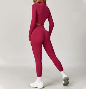 Conjunto de chaqueta y pantalones con cremallera de entrenamiento sin costuras para mujer Conjunto de Yoga de alta elasticidad para fitness Ropa cómoda para la piel - Product Image 4