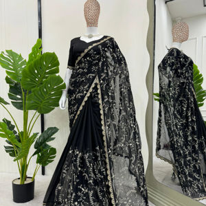 ผ้าส่าหรีผ้าไหมดีไซเนอร์สำหรับสวมใส่ในงานปาร์ตี้แต่งรหัสและลำดับ - Product Image 1