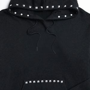 Sudadera con capucha con tachuelas de piedra personalizada Unisex, Sudadera con capucha mezclada de algodón negro a la moda, Tops para hombres de gran tamaño - Product Image 6