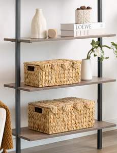 Panier en osier tissé à la main avec couvercle et bord festonné, panier de rangement tissé décoratif avec poignées intégrées pour la cuisine - Product Image 2