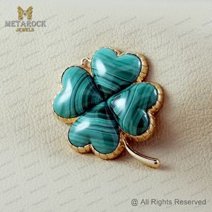 Colgante de oro amarillo sólido de 14K, colgante de piedras preciosas de malaquita hecho a mano, colgante de corazón de alta calidad, 4 piedras preciosas, regalo de joyería para ella - Product Image 3