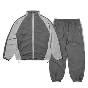 Ensemble de survêtement sportif pour homme personnalisé de haute qualité, imprimé, à blocs de couleur, avec fermeture éclair, ourlet réglable, 2 pièces, coton respirant, streetwear - Product Image 1