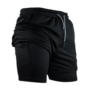 กางเกงขาสั้นออกกำลังกายแบบ2-in-1สำหรับผู้ชายมีกระเป๋าใส่โทรศัพท์แห้งเร็วระบายอากาศได้เชือกผูกแบบแข็งถักสำหรับยิมวิ่ง - Product Image 1