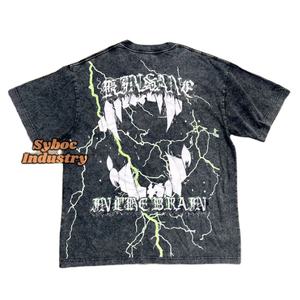 Camiseta cuadrada para hombre, estilo lavado ácido Vintage desgastado, serigrafía personalizada, ropa de calle de algodón 100% sólida, moda disponible personalizada - Product Image 1