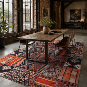 Netline Home Tiled Border Deep Red Heritage <b>Washable</b> <b>Rug</b> - Product Image 4