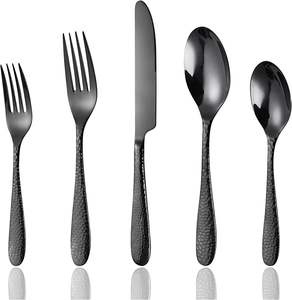 Juego de cubiertos de metal de aspecto fabuloso con mango martillado, acabado negro para juegos de cubiertos de vajilla de hotel y restaurante - Product Image 1