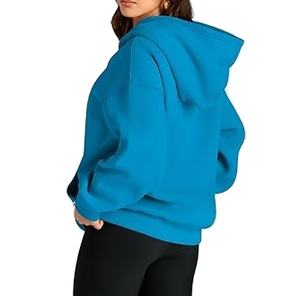 Sweat à capuche épais bleu uni pour homme, coupe droite à épaules tombantes, hauts élégants d'hiver 100 % coton imperméable 2026 - Product Image 4
