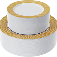 175 pièces de vaisselle jetable pour mariage et fête, assiettes en plastique avec bord doré, vaisselle de table avec motif de grille dorée et bord doré