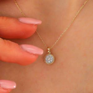 14K <b>Solid</b> <b>Gold</b> Round Shape Diamond Necklace Mini Round Necklace With White Diamonds 14K <b>Pendant</b> Diamond Necklace Gift for Her - Product Image 3