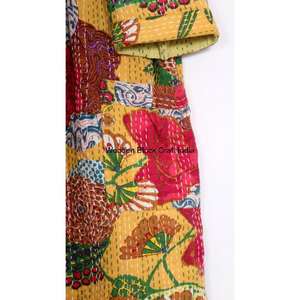 Indian Handmade Knitted Cotton Quilted Jacket Eco-Friendly Reversible Winter Robe with Vintage Design Long Length - Product Image 3