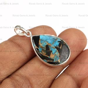 เครื่องประดับแบบมินิมอลขนาด16X22มม. จี้รูปลูกแพร์สีฟ้าสีดำทองแดงเทอร์ควอยซ์อัญมณีสีทองสเตอร์ลิงเงินสำหรับผู้หญิง - Product Image 5