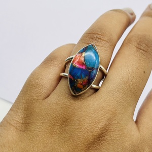 แหวนเครื่องประดับเงินทำด้วยมือที่สวยงามสินค้าจำนวนมากทำด้วยมือเครื่องประดับชั้นดีเงินสเตอร์ลิงสีเทอร์ควอยซ์อินเทรนด์สำหรับผู้หญิงสันติภาพ49 - Product Image 3