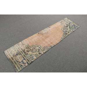 Alfombra Vintage de 1.6x6.3 pies, Alfombra Turca, Alfombra de Lana Azul Camuflaje - Product Image 4