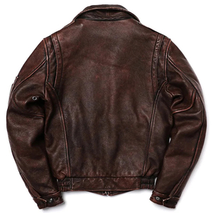 Veste moto en cuir véritable marron pour homme avec fermeture éclair, col rabattable, coupe classique, pour l'automne - Product Image 5