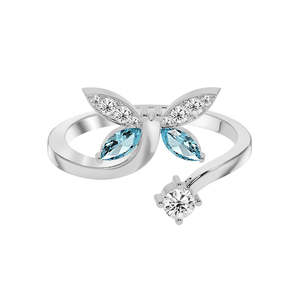 NOVAMART Fine 925 Sterling Silver Open Butterfly <b>Ring</b> <b>Size</b> <b>Adjustable</b> Rhodium Plated with for Swiss Zirconia Gift Women & Girls - Product Image 1