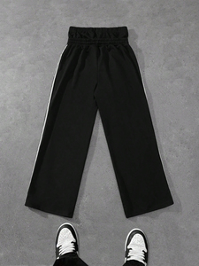 Pantalones de chándal holgados de pierna ancha personalizados para hombre, ropa informal de felpa francesa de algodón 100%, estilo informal ligero a rayas Oxford de cintura media - Product Image 4