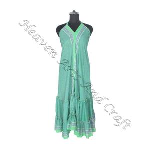 SD012 venta al por mayor bohemio elegante Vintage Sari Maxi vestido para mujeres cuello en V Casual playa Hippie suelto verano fiesta desgaste para niñas - Product Image 1
