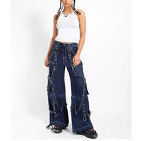 Pantalon cargo gothique pour femme avec bretelles, pantalon en jean punk emo avec chaînes, 2026