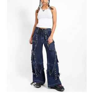Pantalon cargo gothique pour femme avec bretelles, pantalon en jean punk emo avec chaînes, 2026 - Product Image 5