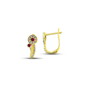 Pendientes de gota hechos a mano para niños 14K oro puro esmalte fino trabajo con patrón de flores circón estilo moderno 18K 21K 22K Turquía - Product Image 1