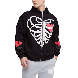 เสื้อแจ็คเก็ตฮู้ดดี้ผู้ชายแบบซิป ผ้าฟลีซอุ่น ลายพิมพ์โครงกระดูกหัวใจขนาดใหญ่พิเศษ คุณภาพสูงสั่งทำพิเศษ - Product Image 1
