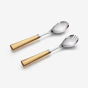 Cuillère et fourchette en acier inoxydable, design en bambou, manche gris, serveur à salade en métal, serveurs à salade décoratifs - Product Image 2