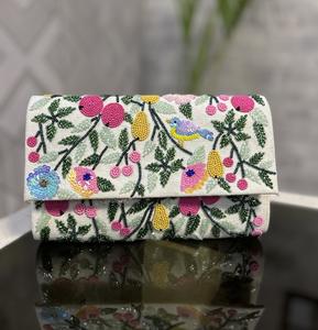 Fait à la main élégant perlé Floral Design fermeture éclair Durable coton doublure grande capacité bouton étanche pour les mariages spécial - Product Image 1