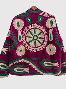 Hand Embroidered <b>Velvet</b> Jacket Full Sleeve Mandarin Collar Plus Size Women's Elegant Floral Pattern Winter Wear - Product Image 5