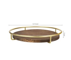 Gran elegante bandeja de almacenamiento de madera de nogal negro bandeja de servicio rectangular con alambre de Metal Pantalla de tono de latón vajilla de madera elegante - Product Image 6