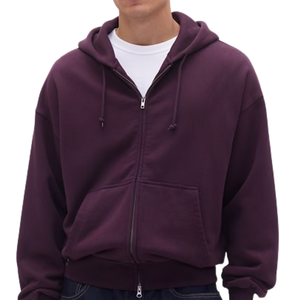 Wine <b>Red</b> Zip Up <b>Hoodie</b> Men Unisex Thick Fleece Jacket Streetwear Casual Oversized Sweatshirt Winter Warm Full Zipper Hooded Tops - Product Image 2