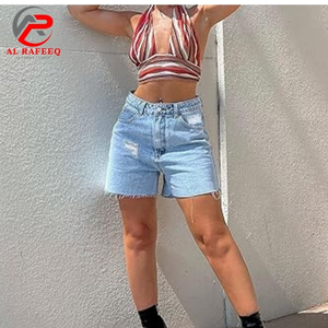 Personnalisé taille haute extensible décontracté lavé Streetwear Denim Shorts déchiré été à la mode Jean Shorts pour les femmes - Product Image 1