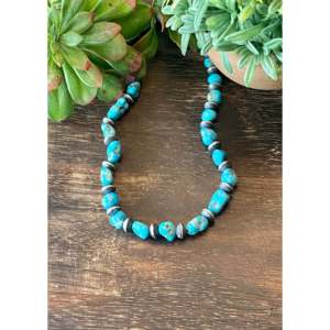 Collier en turquoise et argent sterling style Navajo, perles de type Campitos, chaîne à brins multiples - Product Image 1