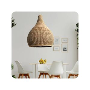 Fait à la main moderne traditionnel asiatique jonc de mer pendentif lampe couverture rustique rotin abat-jour pour la maison Restaurant ferme artisan - Product Image 4