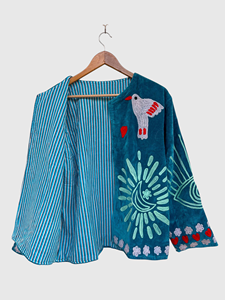 Hand Embroidered Velvet Jacket Full Sleeve O-Neck Prairie Chic Plus Size Autumn Wear Adult Regular Length Lantern Sleeve - Product Image 2
