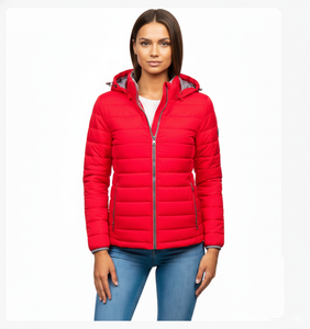 Veste matelassée à capuche pour femme, hiver 2022, avec fermeture éclair brodée et design matelassé en tissu tissé, couleurs personnalisées - Product Image 2