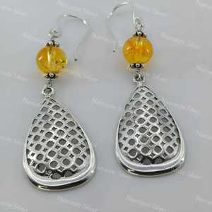 Boucles d'oreilles pendantes bohèmes en citrine, argent sterling 925, forme goutte en maille, pour mariage et soirée - Product Image 5