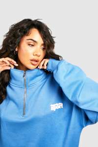 ขายส่งบรอกซี่ขนาดใหญ่พัฟพิมพ์เสื้อสเวตเตอร์ครึ่งซิปสไตล์ไหล่ตก UNISEX ในผ้าฝ้ายฟลีซหนัก - Product Image 4