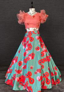 Vestidos de fiesta Festival Lehenga Estampado floral Seda Crop Top Lehnga Lehenga Choli Vestido - Product Image 3