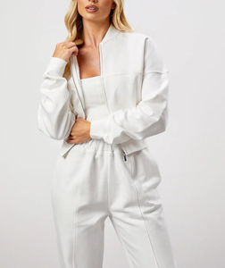 Wholesale Crop Top Zip Up Women's Hoodie Oversized <b>Drop</b> Shoulder 100% Cotton 300GSM Easy Fit Women's Tracksuit - Product Image 6