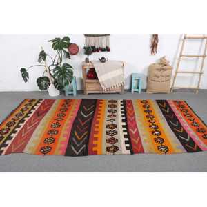 พรมตุรกีวินเทจขนาด 4.6x10 ฟุต พรมขนาดใหญ่ พรมขนสัตว์สีส้มคิลิม - Product Image 3