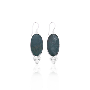 Handmade Silver Plated <b>Brass</b> Dangle Earrings Blood Stone Oval Gemstone Fashionable Jewelry with Classic Style - Product Image 1