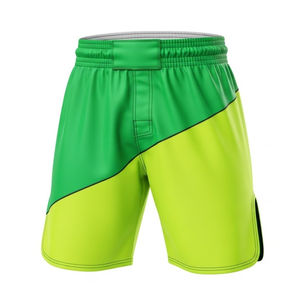 Pantalones Cortos de Boxeo MMA Asimétricos con Logotipo Personalizado, Color Verde Lima Diagonal, Elásticos, Transpirables, de Secado Rápido, Ligeros, Servicio OEM - Product Image 4