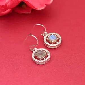 Boucles d'oreilles pendantes en argent 925, cercle rond en cristal et strass, bijoux classiques pour femmes, à porter au quotidien - Product Image 3